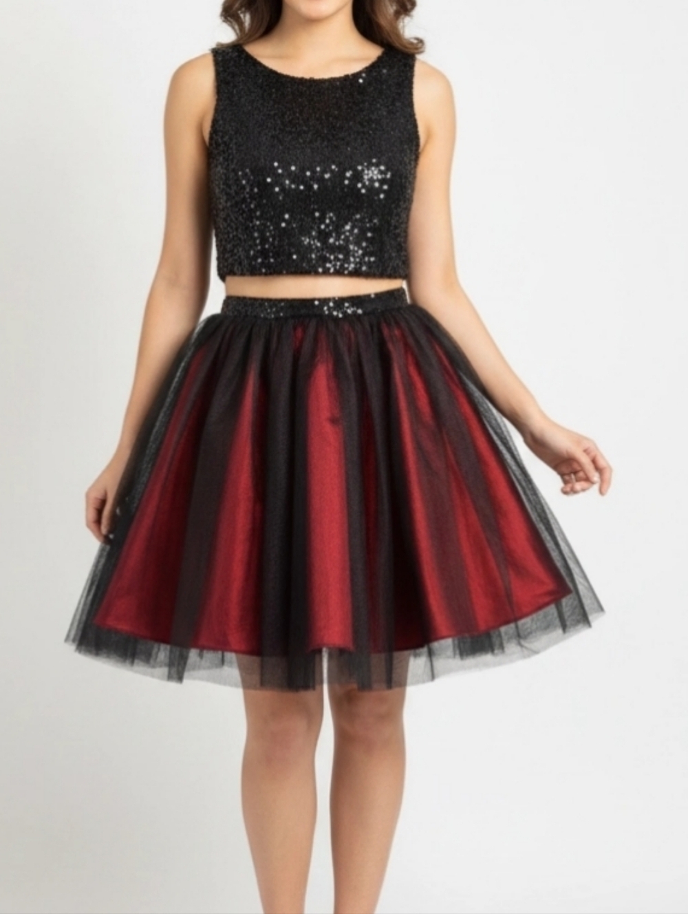 Miss Kim Vintage Sequin Top & Maroon Tutu Skirt Sz M Date Night Clubbing